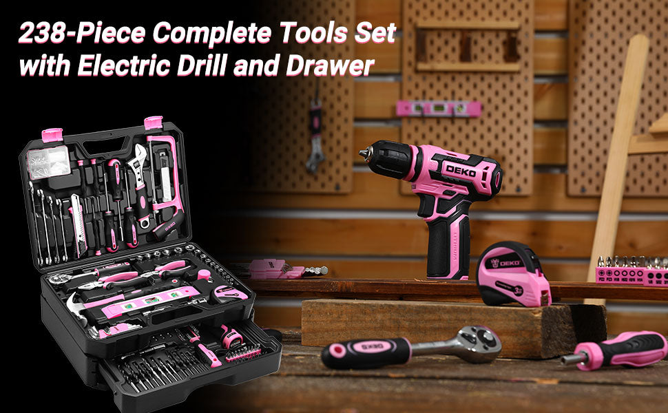 DEKODIY Home Mechanic Toolbox With 12V Cordless Drill Kit