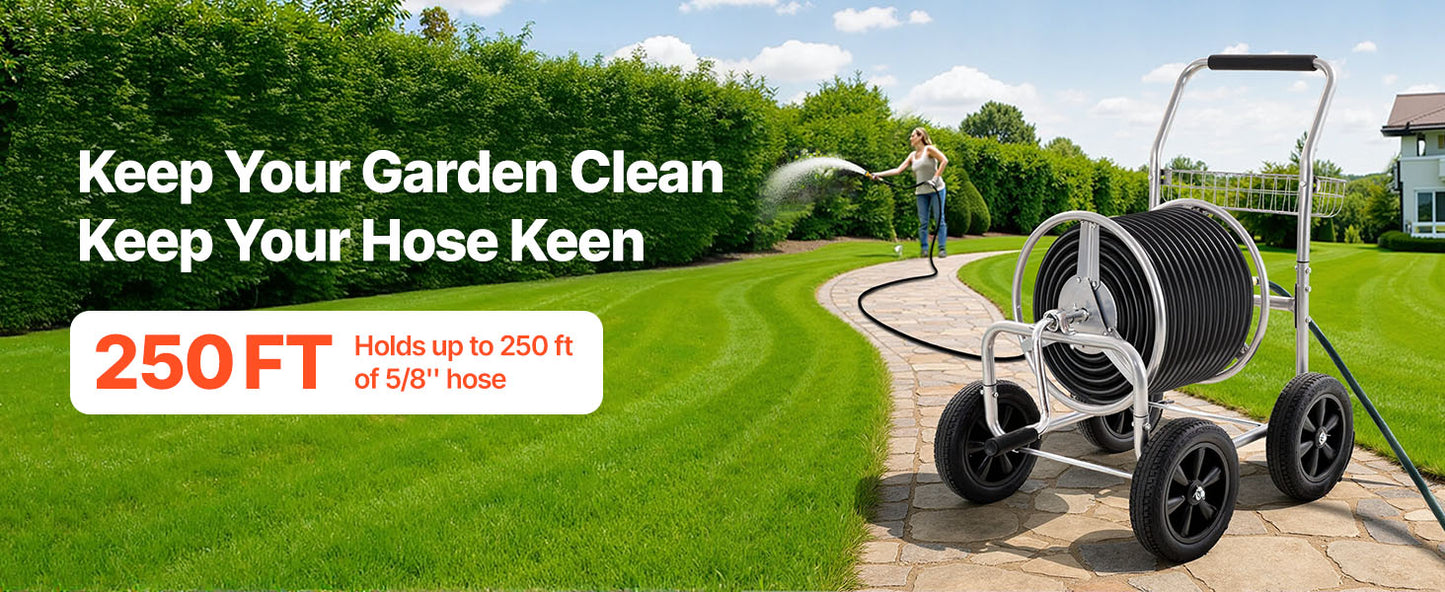 SucceBuy Hose Reel Cart Heavy Duty Garden With Basket