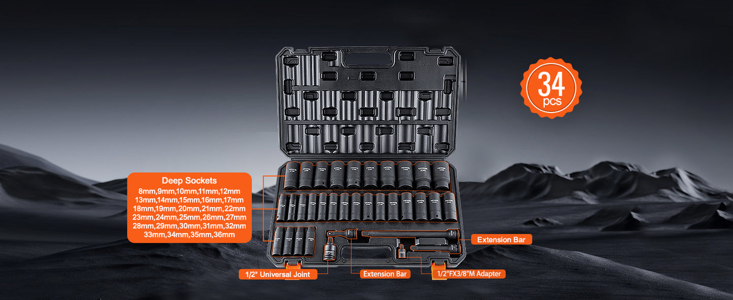 SucceBuy Impact Socket Set Deep SAE Metric CrMo Alloy Steel