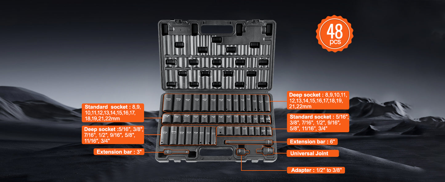 SucceBuy Impact Socket Set Deep SAE Metric CrMo Alloy Steel