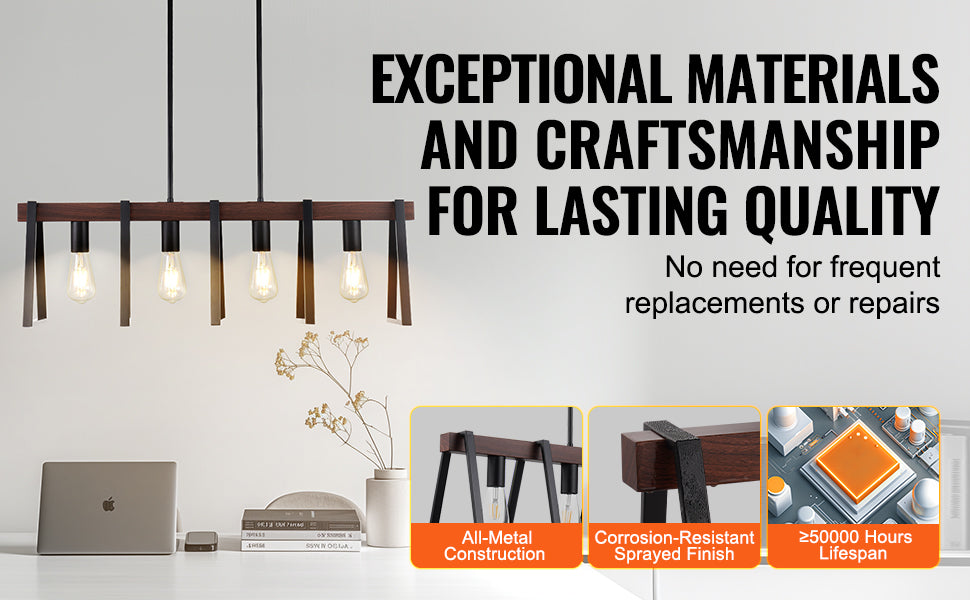 4 Light Kitchen Island Pendant Lights 60W Industrial Farmhouse Frame