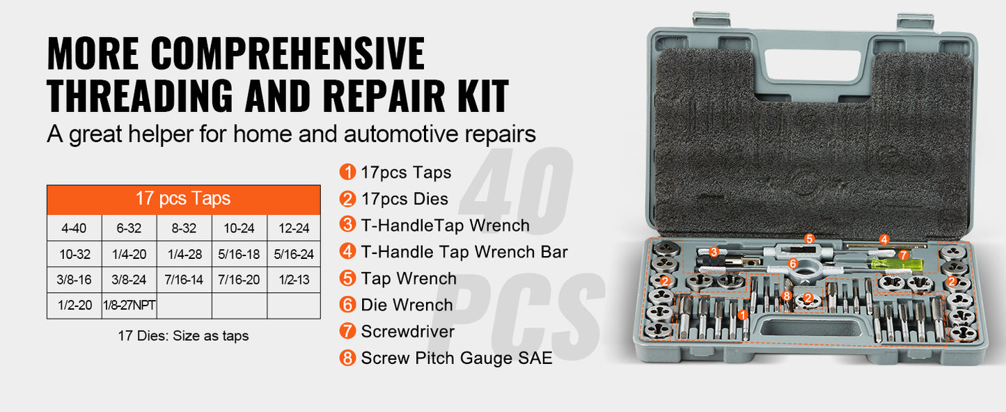 SucceBuy Tap And Die Set Bearing Steel Metalworking Threading Tools
