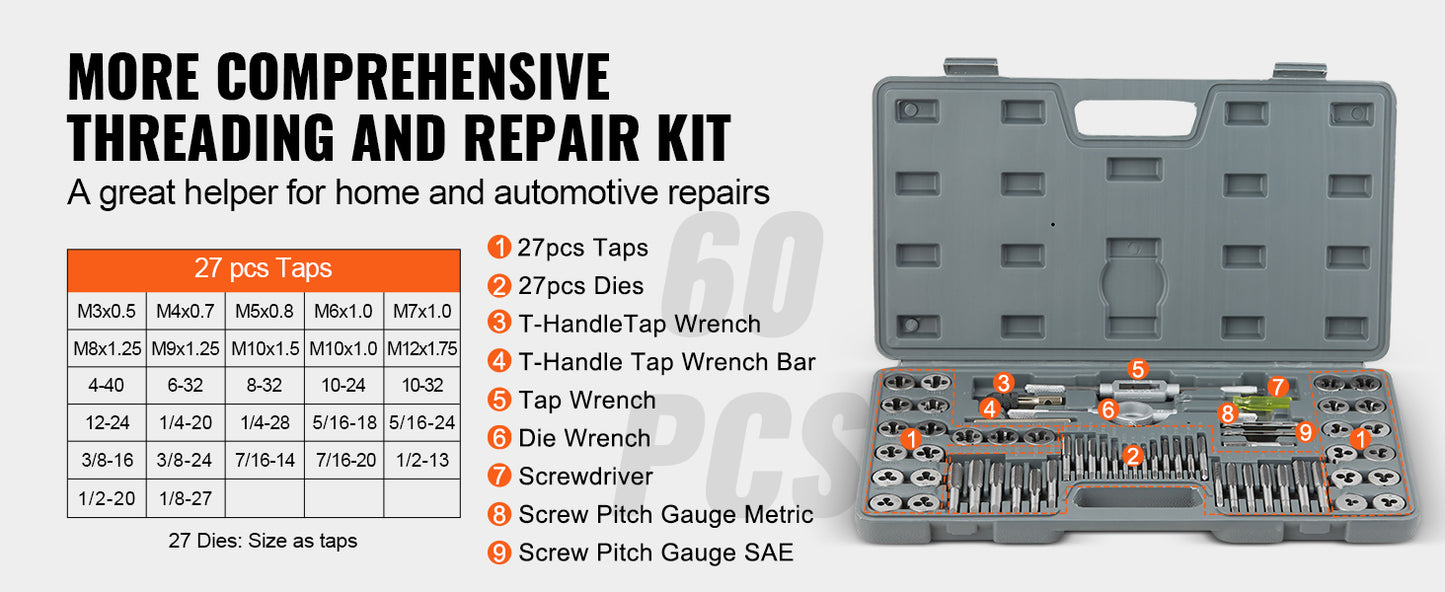 SucceBuy Tap And Die Set Bearing Steel Metalworking Threading Tools