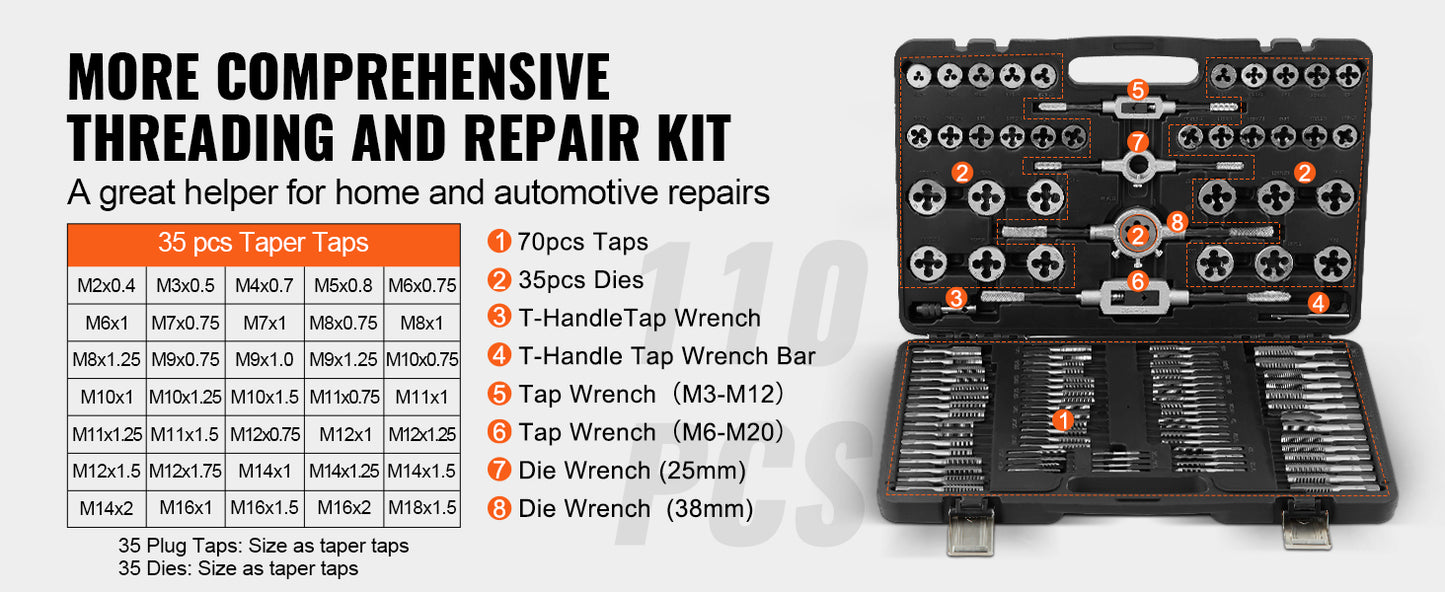 SucceBuy Tap And Die Set Bearing Steel Metalworking Threading Tools