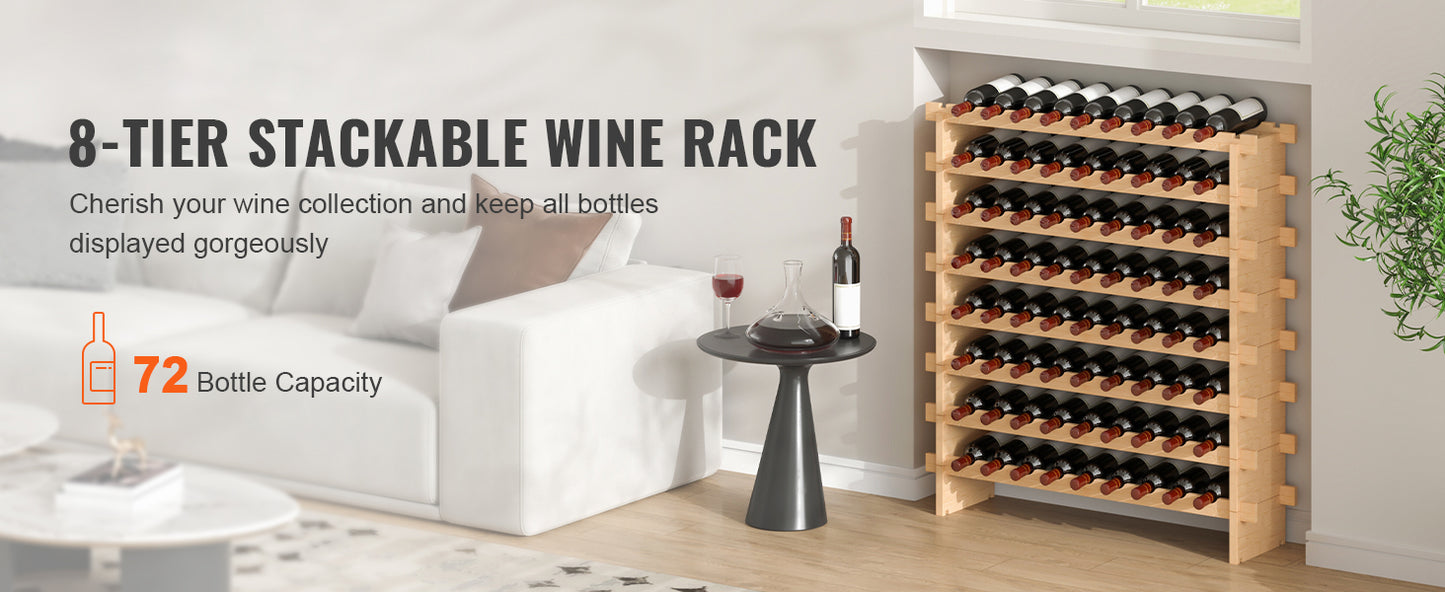 SucceBuy Bamboo 8 Tier Stackable Wine Rack Free Standing Storage