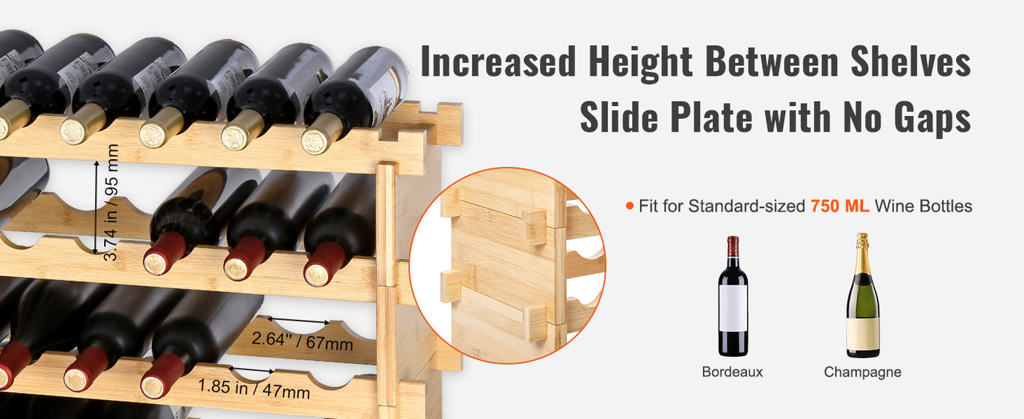 SucceBuy Bamboo 8 Tier Stackable Wine Rack Free Standing Storage