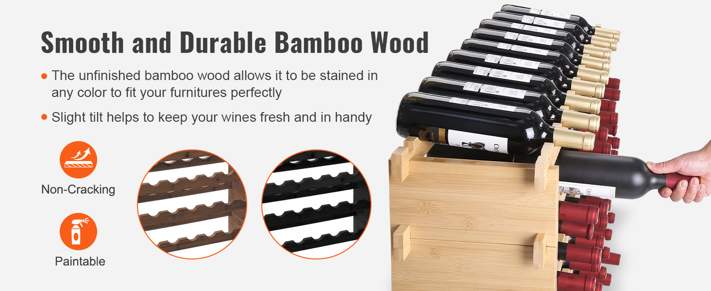 SucceBuy Bamboo 8 Tier Stackable Wine Rack Free Standing Storage