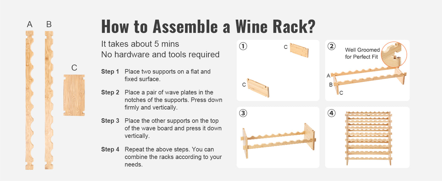 SucceBuy Bamboo 8 Tier Stackable Wine Rack Free Standing Storage
