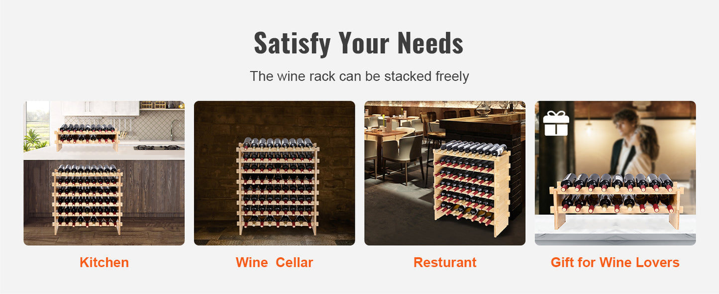 SucceBuy Bamboo 8 Tier Stackable Wine Rack Free Standing Storage