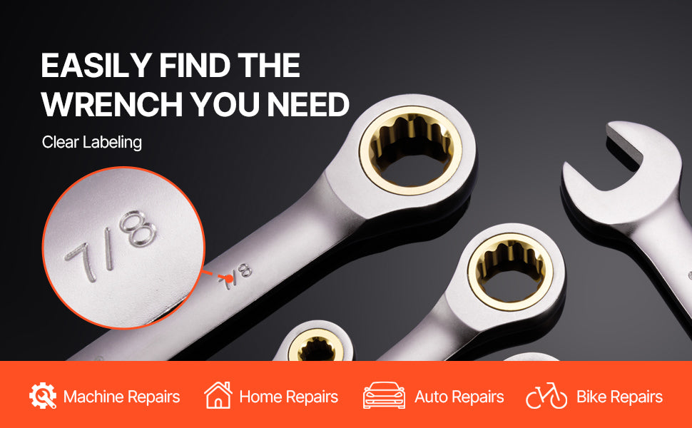SucceBuy Ratcheting Wrench Set CRV Steel With Organizer SAE Metric