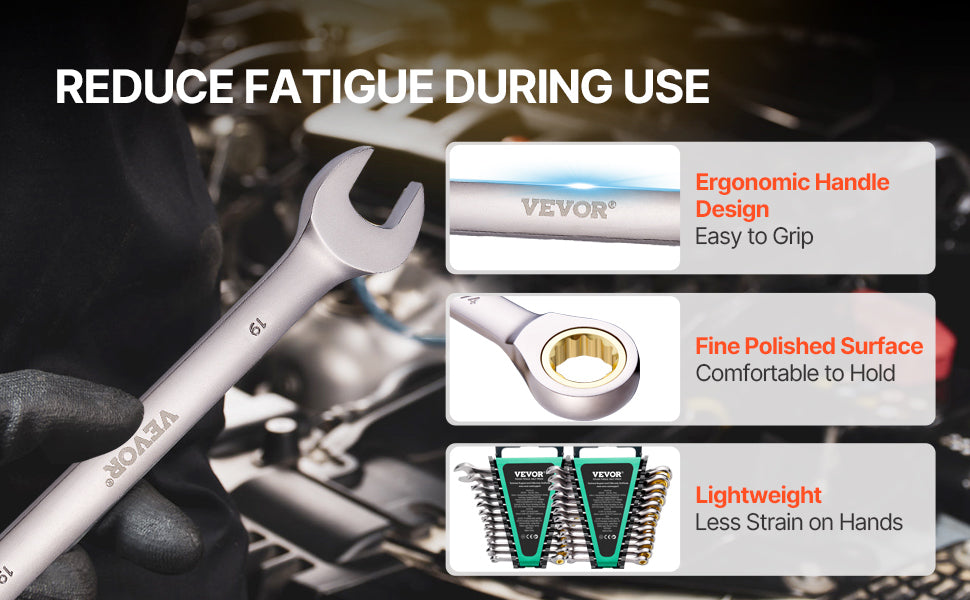 SucceBuy Ratcheting Wrench Set CRV Steel With Organizer SAE Metric